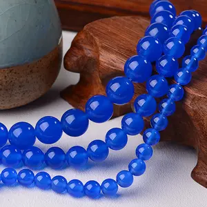 Contas de pedras preciosas naturais redondas de cor azul de ágata azul 4 mm