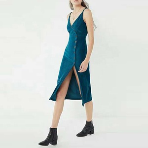 Vintage élégant velours cotelé groupe pit bouton <span class=keywords><strong>gainantes</strong></span> tablier <span class=keywords><strong>gainantes</strong></span> fronde robe ouverte - Product Image 1