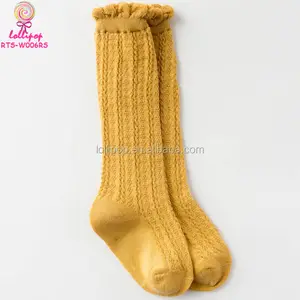 Toptan donanma diz yüksek çorap-2 boyutları örme pamuk fırfır etekli bebek kız diz üstü çorap tayt çorap hardal sarı
