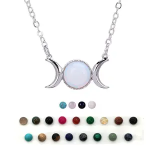 2018 Fashionable Opal Bead Triple Goddess Moon Pendant Necklace Healing Crystal Natural Stone Sailor Moon Necklace