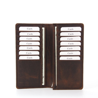 Dompet Travel Organizer RFID Kulit Asli Multi-Card Biflod Dompet Kanvas Panjang Pria