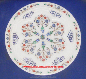 Incrustation de marbre blanc, plaque colorée faite à la main - Product Image 1