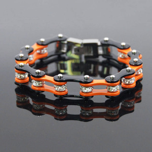 Bracelet de chaîne de moto en acier inoxydable punk orange avec perles de cristal - Product Image 2