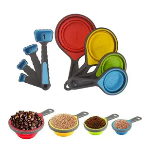 4件式厨房烘焙工具可折叠硅胶量杯和量匙套装折叠量规工具