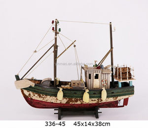 Autentico aspetto stagionato modello di barca da pesca in legno, 45x14x38cm - Product Image 2