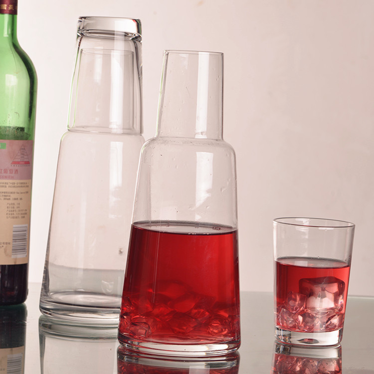 Hand Blown Bedside Carafe with Tumbler/2pcs Clear Glass Jug set/Multi-function glass water pitcher.