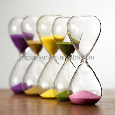 Hand blown colored sand 5min glass hourglass