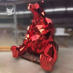 बिक्री के लिए लाल रंग बड़े स्टेनलेस स्टील बैठे भालू प्रतिमा