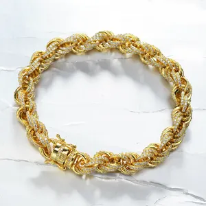 Design Men CZ Iced Out 14K Gold Plated Chain NewロロBracelet