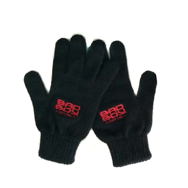 Promotion noir brodé mitaine tricotés gants d'hiver avec logo personnalisé