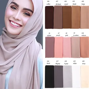 여성 스카프 Hijab 말레이시아 이슬람 폴리 에스터 머리띠 솔리드 컬러 버블 Chiffon75 * 180cm