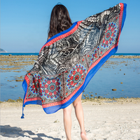 Châle de plage d'été en viscose de haute qualité Châle en coton sergé d'impression à la mode avec frange
