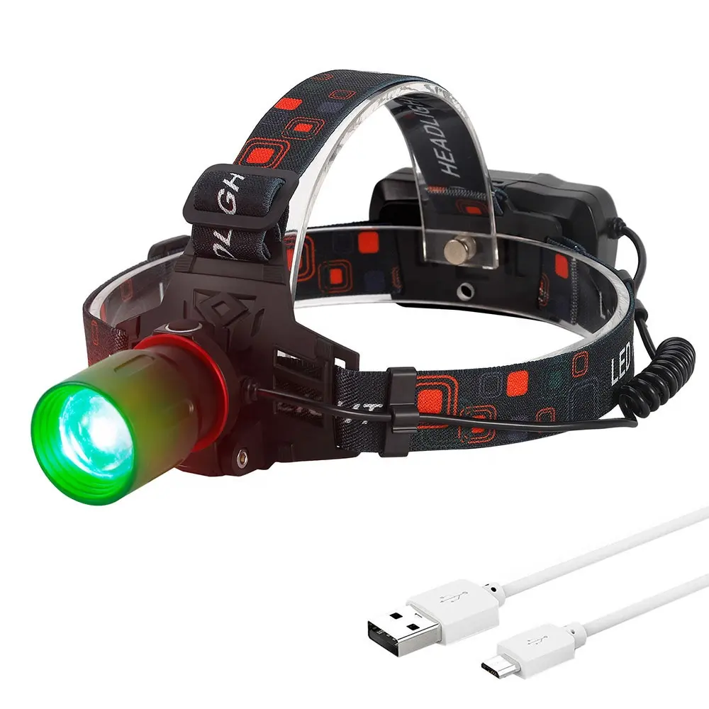 Amazon Hot Sell Red Green Waterproof High Power zoomable Hunting Headlight