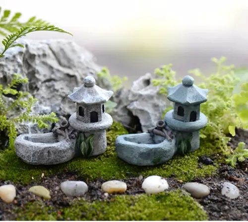 Yeni Bağbozumu Yapay Havuzu Kulesi Minyatür Peri Bahçe Ev Dekorasyon Mini Zanaat Mikro Peyzaj Dekor DIY Aksesuarları