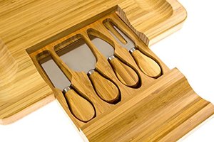 Naturel en bois <span class=keywords><strong>plateau</strong></span> de fromage en bambou et couverts ensemble avec un tiroir coulissant - Product Image 4
