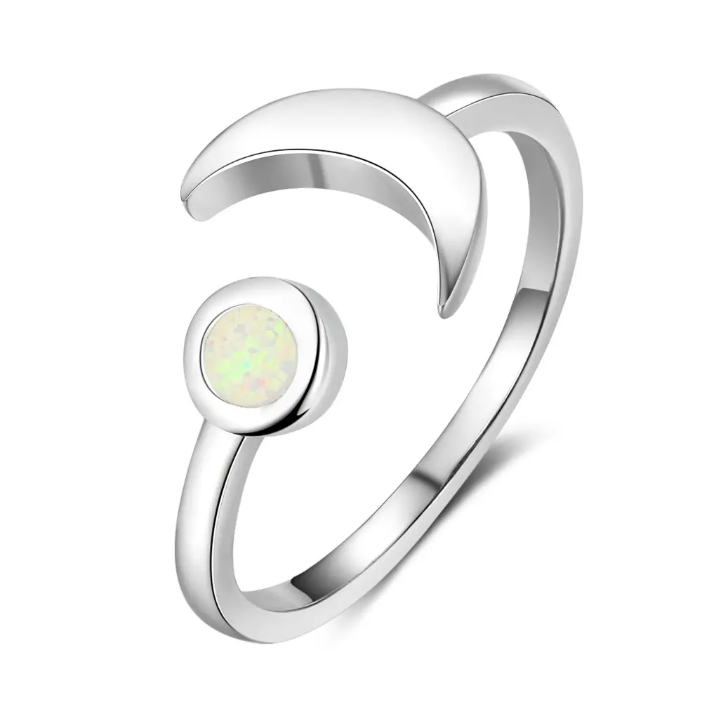 925 sterling zilver zon en maan ring met lab opal