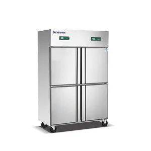 4-türiger gewerblicher Kühlschrank aus Edelstahl Küchen schrank Vertikaler Gefrier schrank Kühlschrank Maschinen kühlgeräte