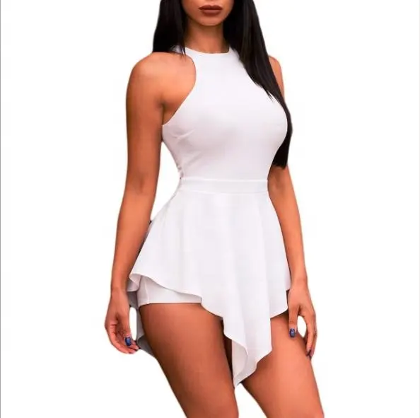 New Summer Fashion Women Elegant Jumpsuits & Rompers Casual Cotton Halter Irregular Sleeveless Slim Bodycon Short Jumpsuits