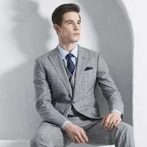 Mang Nhãn Hiệu Mỏng Phù Hợp Với Bespoke 100% Ý Vải Len Áo Khoác Màu Xám Quần Ba Mảnh Phù Hợp Với Thiết Cho Nam Giới