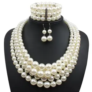 非洲豪华时尚重型珍珠首饰套装珍珠项链手链耳环套装婚礼派对