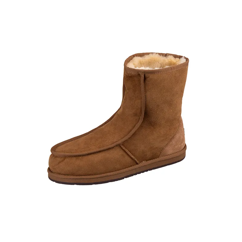 Classic mid-calf cow suede leather fur lined warm shoes outdoor boots for men