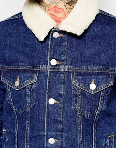 Moda para hombre lana de cordero cálido forro Denim Jean chaqueta abrigo Biker motocicleta Parka - Product Image 3