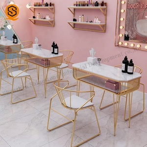 Mesas <span class=keywords><strong>de</strong></span> <span class=keywords><strong>Manicura</strong></span> Pequeñas <span class=keywords><strong>de</strong></span> Metal Dorado y Mármol Blanco para Salón <span class=keywords><strong>de</strong></span> Belleza, Venta al por Mayor - Product Image 6