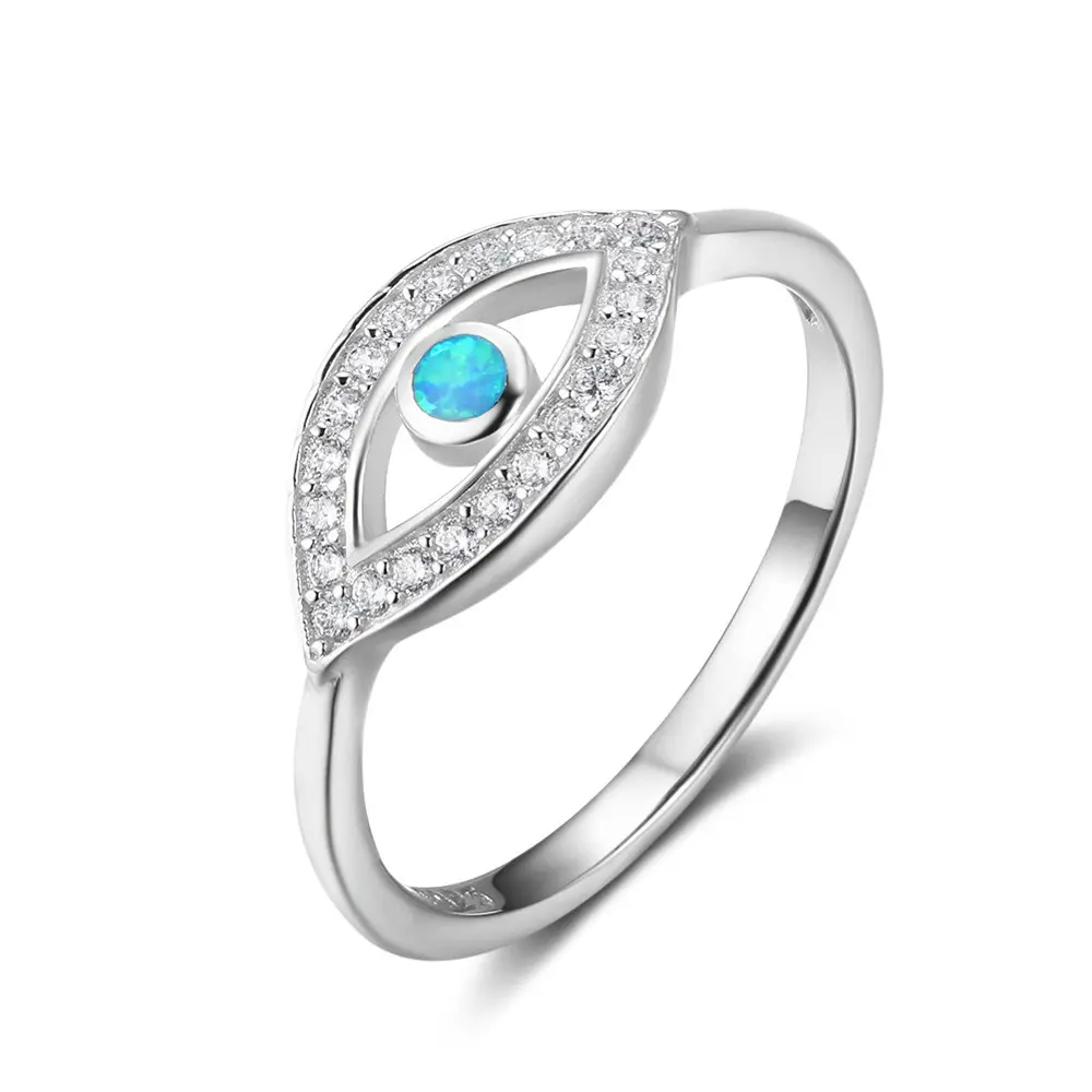 925 כסף סטרלינג בעבודת יד עיצוב אבן אופל בצורת עין הכחולה אש אופל טבעת לנשים