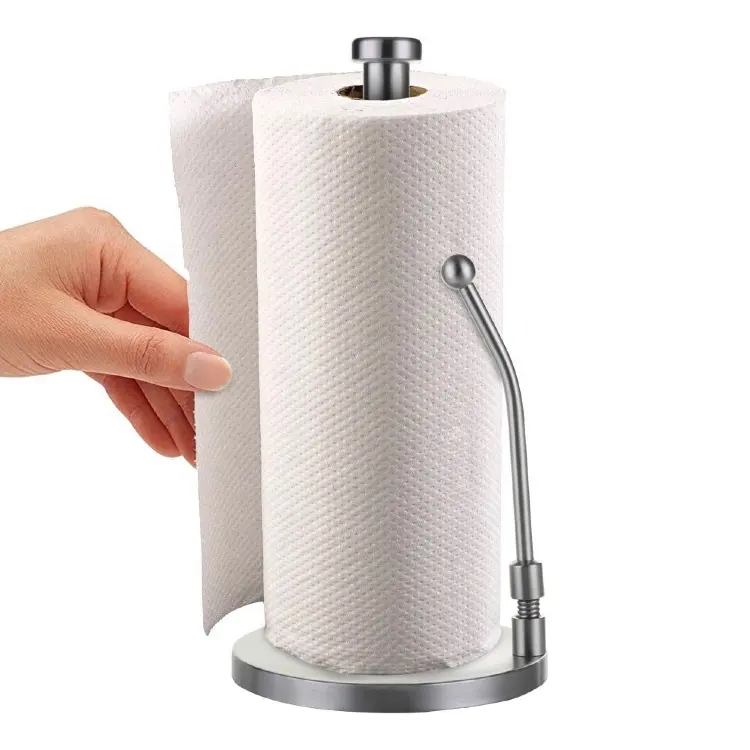 रसोई कागज तौलिया धारक, स्टेनलेस स्टील खड़े एक-हाथ आंसू कागज तौलिया के साथ कंटेनर समायोज्य वसंत लोड हाथ