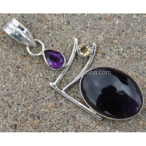 Pendentif en argent véritable 925, style antique, motif religieux, pierre précieuse améthyste avec charme antique pour les fêtes - Product Image 1