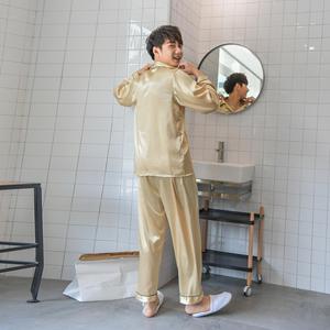 Maschio casa di abbigliamento allentato indumenti da notte degli uomini classico Raso di seta Pigiama Lungo Button-Down Pj Set Indumenti Da Notte Loungewear - Product Image 2