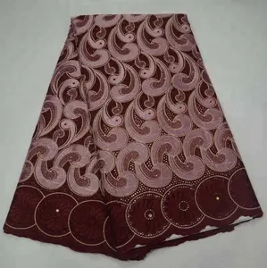 Kl67142 china fornecedor atacado elegante africano tecido de renda voile suíça com strass para vestuário