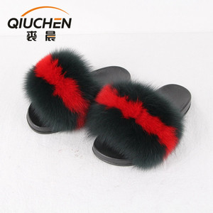 Piel de lujo de las mujeres diapositivas con Real Silver Fox Fur zapatillas para viajar verano piel señora sandalias de moda - Product Image 1