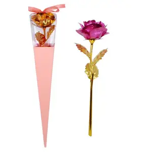 Das mães presente do dia Atacado presente do dia Dos Namorados decoração Do Casamento flor artificial haste longa 24 24k ouro rosa k folha de ouro rosa