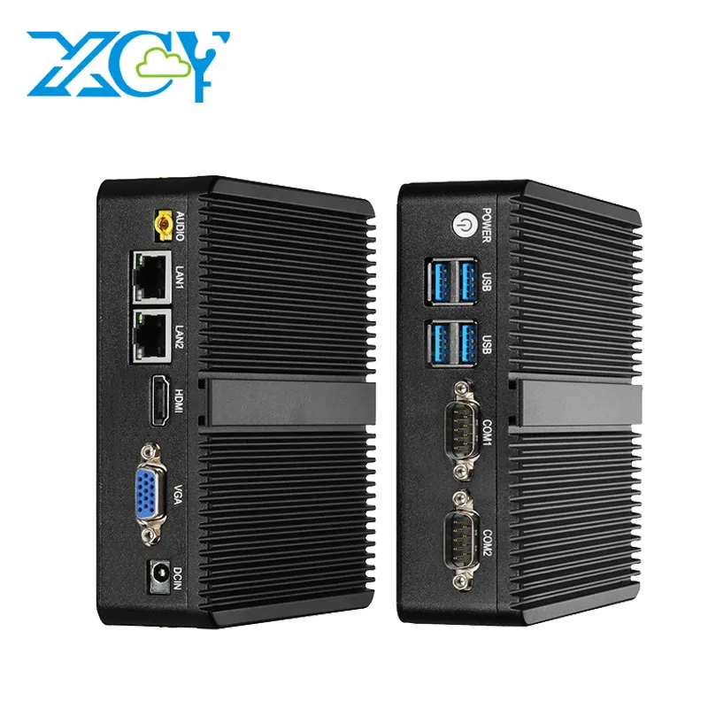 XCY lüfter loser Mini-PC Computer Schreibtisch J4125 J1900 N3530 i3 i5 NUC Mini-PC mit Dual RS232 Dual Lan Industrie rechner