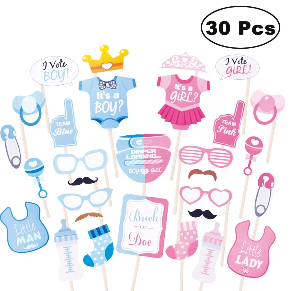 Vendita calda 30 pezzi Baby Photo Booth puntelli Gender Reveal Party Boy o Girl Shower Birthday Party