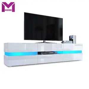 Led light tv stand mdf wood design black white or as request MayHome New Style High Gloss