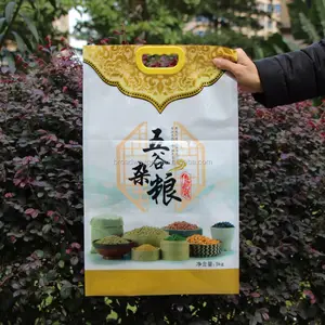 カスタムデザイン食品グレード多層5kg10kg真空包装プラスチック米包装ポーチバッグハンドル付き