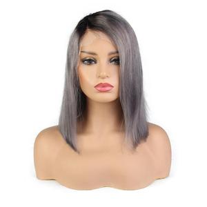2018 ventas calientes Pixie corte corto Virgen del frente del cordón peluca brasileña del pelo humano corto gris plata peluca - Product Image 2