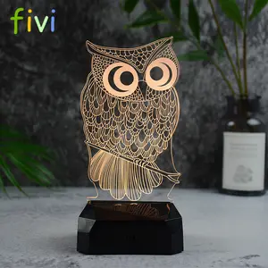 Dễ Thương Animal Owl 3D Sạc Đêm Ánh Sáng 7 Colors Thay Đổi LED Bàn Bảng Đèn Nhà Trẻ Em Phòng Ngủ Ngủ Holiday Party Quà Tặng