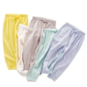 Çocuk giyim üreticisi keten çocuk pantolon % 100% keten kumaş çocuk pantolon düz Sweatpants çocuklar için