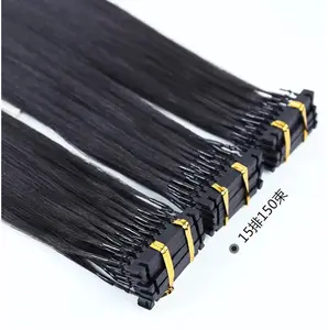 Wholesale 9A品質Natural Black Brazilian remy Human Hair事前結合した6d毛延長