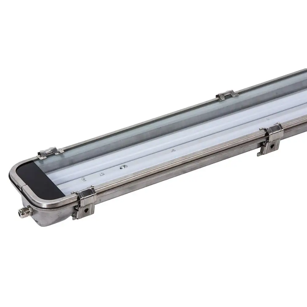 Stainless steel Waterproof Vapor Tight Light Fitting 2x18w 2x36w 2x58w 2FT 4FT 6FT IP65 outdoor T8 LED Fluorescent Tube Fixture