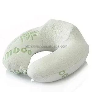 Almohada de cuello de viaje de espuma viscoelástica de tela de fibra de bambú suave a precio de fábrica en forma de U