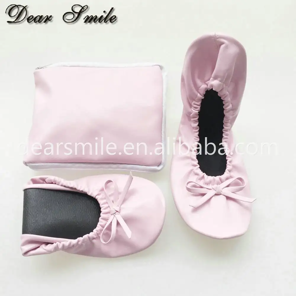 Wanita datar sepatu pengantin wanita pink ballerina datar lipat balet sandal untuk pernikahan gratis pengiriman