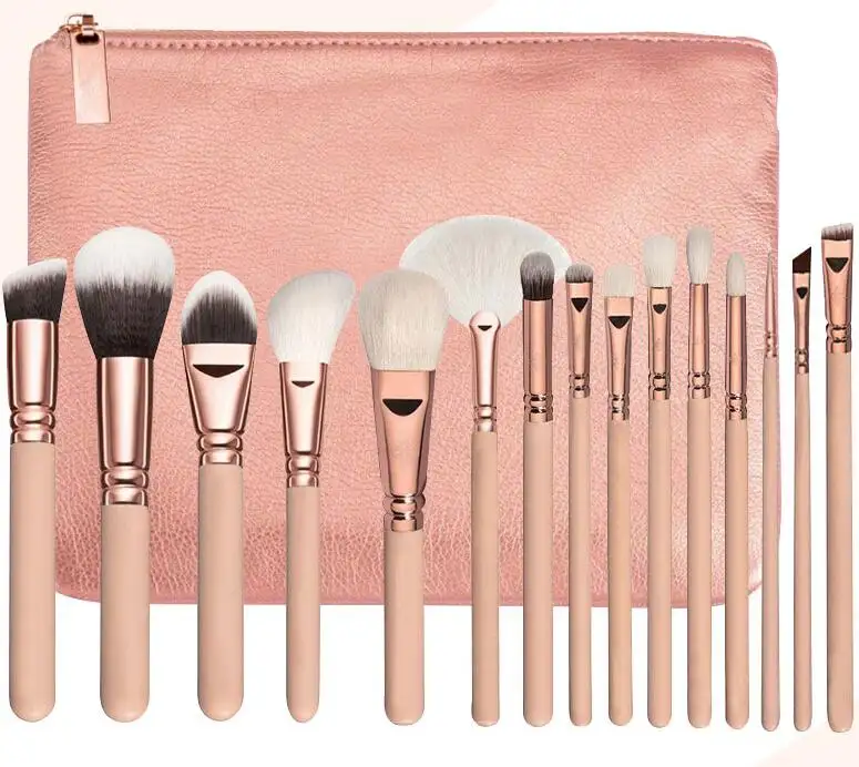 Pink Makeup Brushes Set Pincel Maquiagem Powder Eye Kabuki Brush Complete Kit Beauty Cosmetics Brush Set Tools with Leather Case