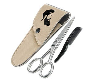 Bolsa de cuero de viaje para hombre de etiqueta privada de acero inoxidable preciso aseo bigote barba estilo de pelo peine de tijera - Product Image 5