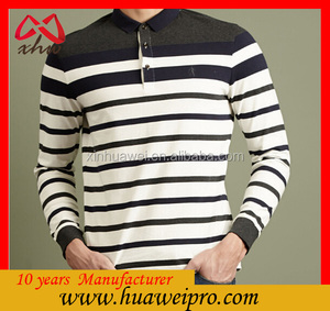 Blanco <span class=keywords><strong>y</strong></span> negro rayas camisa de Polo de hilo teñido camisa de Polo bordado de algodón mercerizado hombres de rayas camisa - Product Image 3