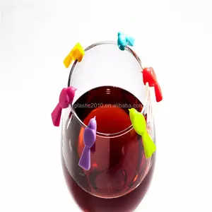 HY硅胶酒杯魅力套装6个有趣的剪辑葡萄酒主题饮料标记和标签