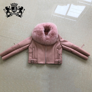 Girls Short Fur Coat Double Faced <strong>Real</strong> fox Fur Collars Coat Sheepskin <strong>Leather</strong> <strong>Jacket</strong> - Product Image 4